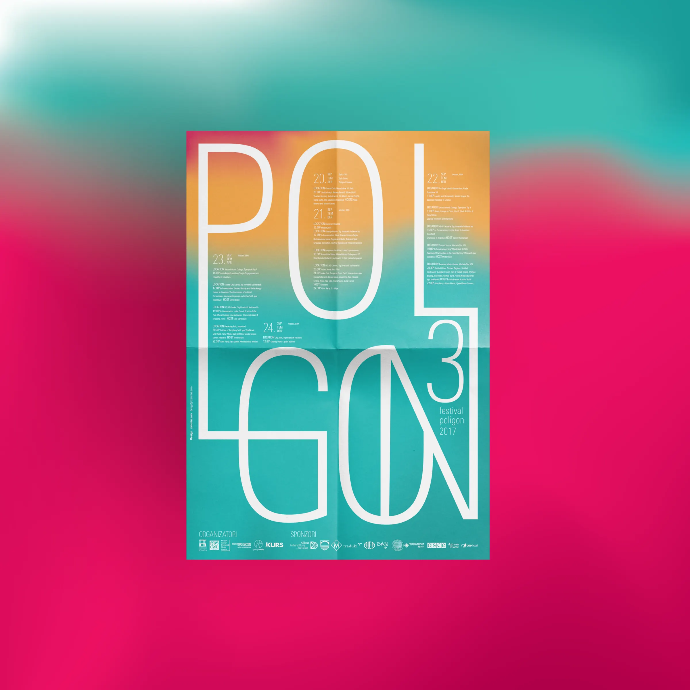 Poligon 3 festival poster with oversized thin lettering and a teal-to-pink gradient